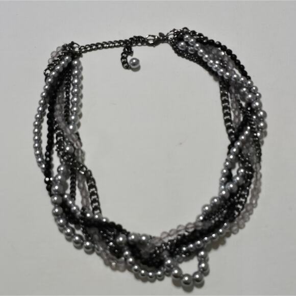 Premier Designs Gray Metallic Multi Chain Faux Pearl Black‎ Bead Twist Necklace - Picture 8 of 8